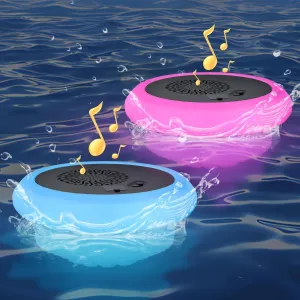 Floating Pool Speaker with Lights LED Show TWS Pair IP66 Water-Resistant Portable Floating Pool Lights USB Rechargeable with Remote for Swimming Pool Beach Outdoor(2-Pack)