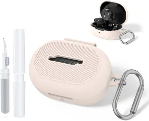 for Bose New QuietComfort Earbuds (2024) Case Cover with Cleaning Kit, Soft Silicone Protective Earbuds Case with Carabiner, Logo and Front LED Visible (Beige)