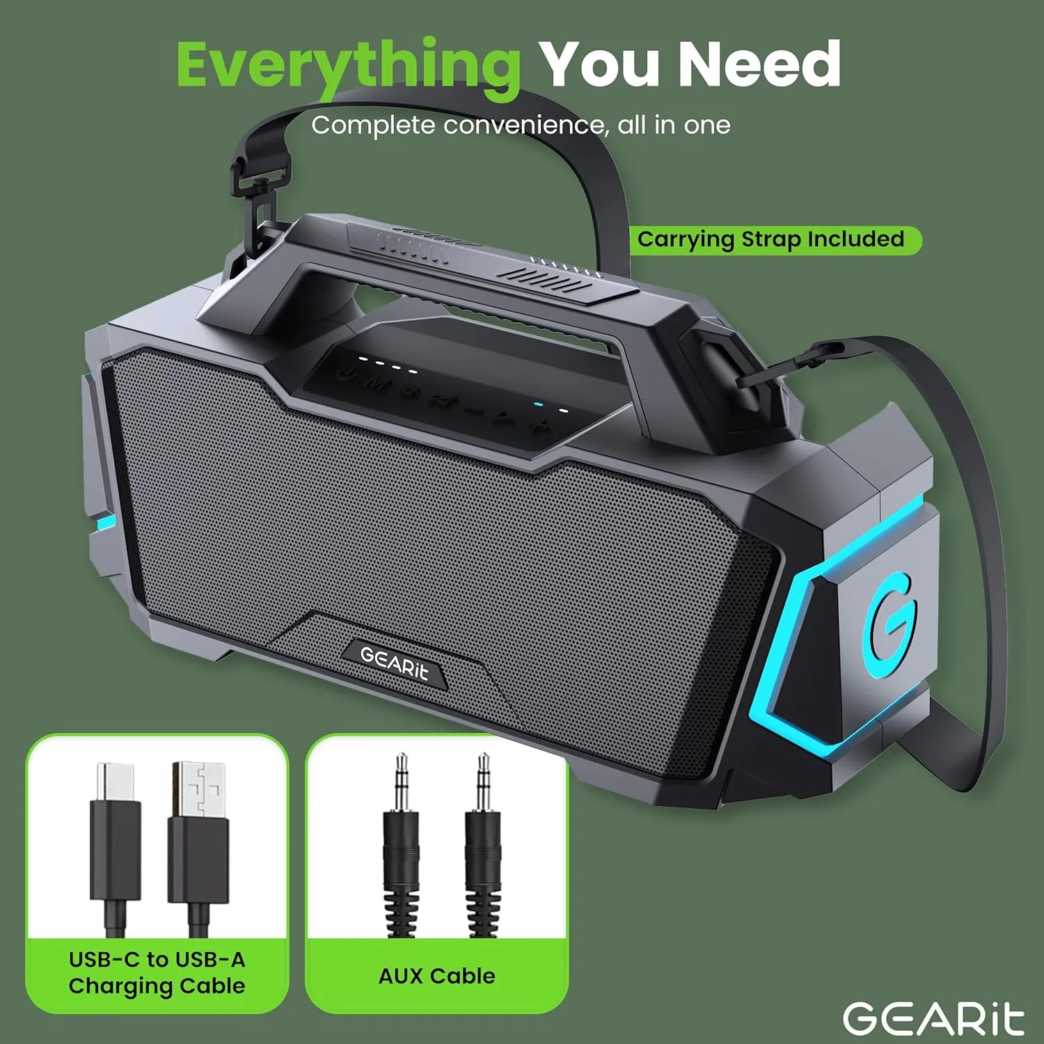 GEARit Portable Bluetooth Speaker Wireless w/ 120W Loud Audio Output - IPX6 Water-Resistant Speakers - 5.3 Bluetooth, AUX, TWS, MicroSD, EQ and Power Bank - Perfect for Gift/Home/Outdoor/Party