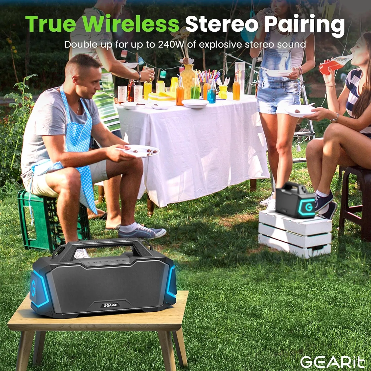 GEARit Portable Bluetooth Speaker Wireless w/ 120W Loud Audio Output - IPX6 Water-Resistant Speakers - 5.3 Bluetooth, AUX, TWS, MicroSD, EQ and Power Bank - Perfect for Gift/Home/Outdoor/Party