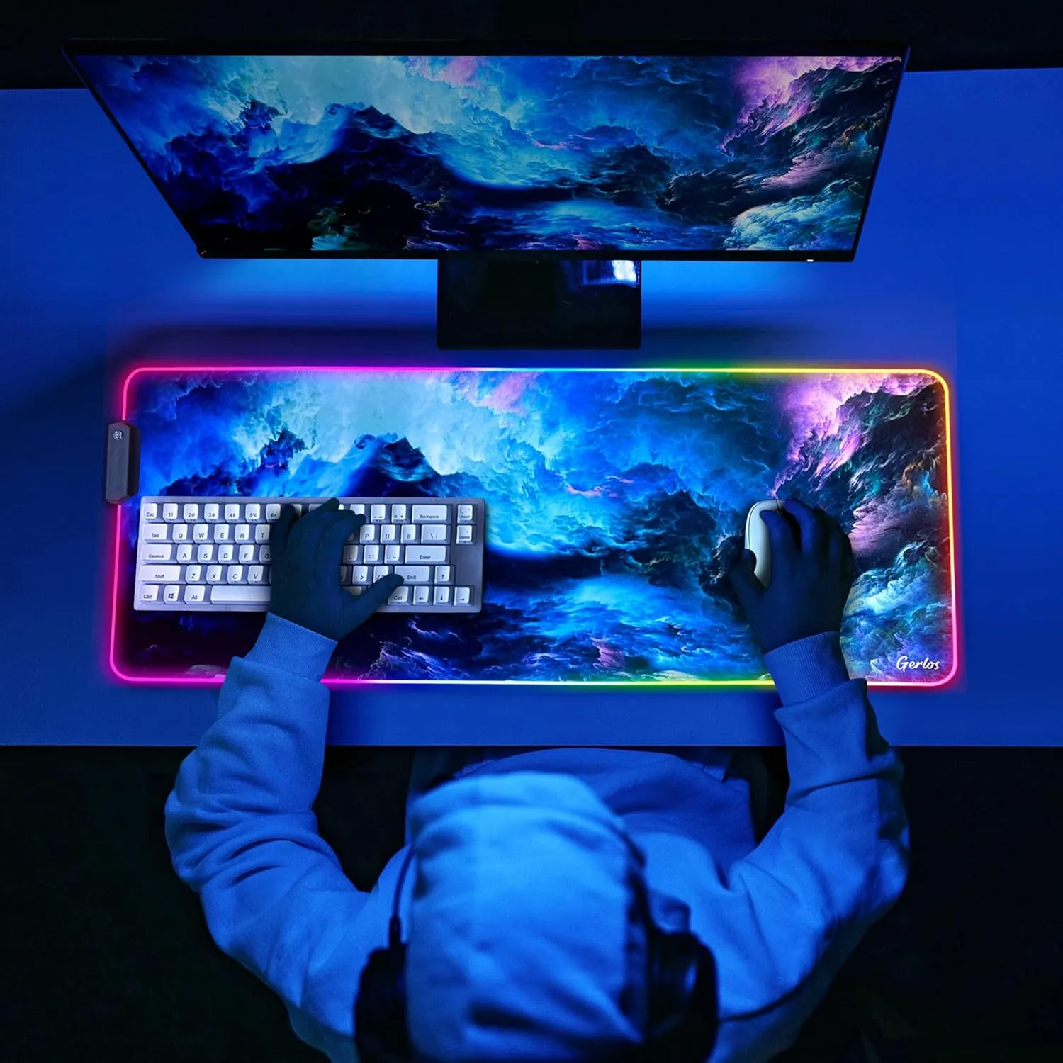 Gerlos RGB Large Gaming Mouse Pad, Extended Soft LED Mouse Pad, Non-Slip Rubber Base, Water Resist Keyboard Pad, Computer Mousepad 31.511.8 inches