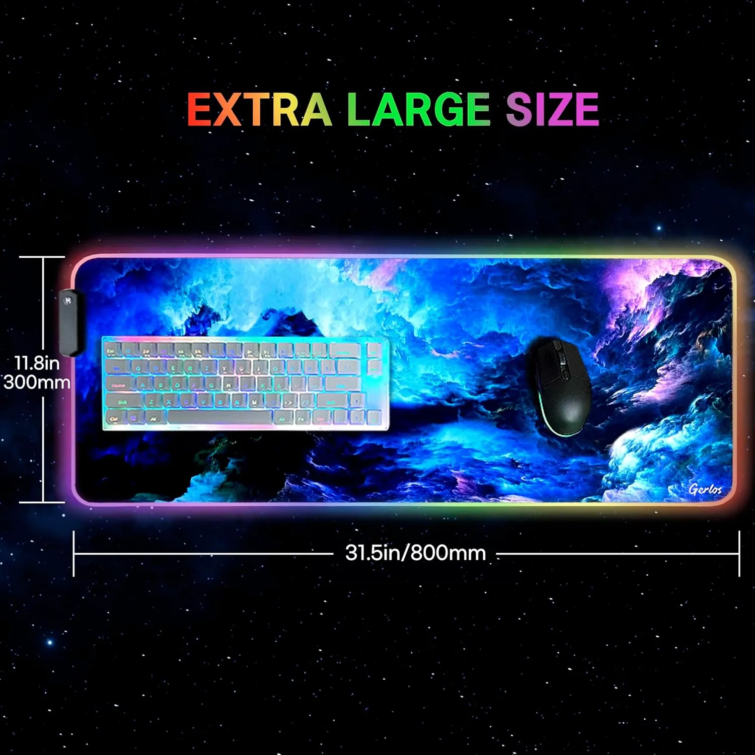Gerlos RGB Large Gaming Mouse Pad, Extended Soft LED Mouse Pad, Non-Slip Rubber Base, Water Resist Keyboard Pad, Computer Mousepad 31.511.8 inches