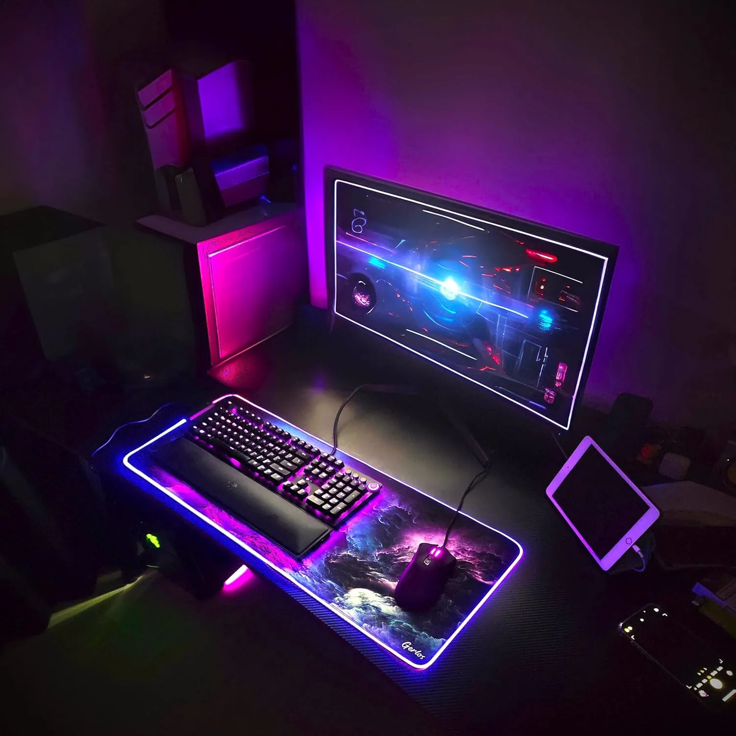 Gerlos RGB Large Gaming Mouse Pad, Extended Soft LED Mouse Pad, Non-Slip Rubber Base, Water Resist Keyboard Pad, Computer Mousepad 31.511.8 inches