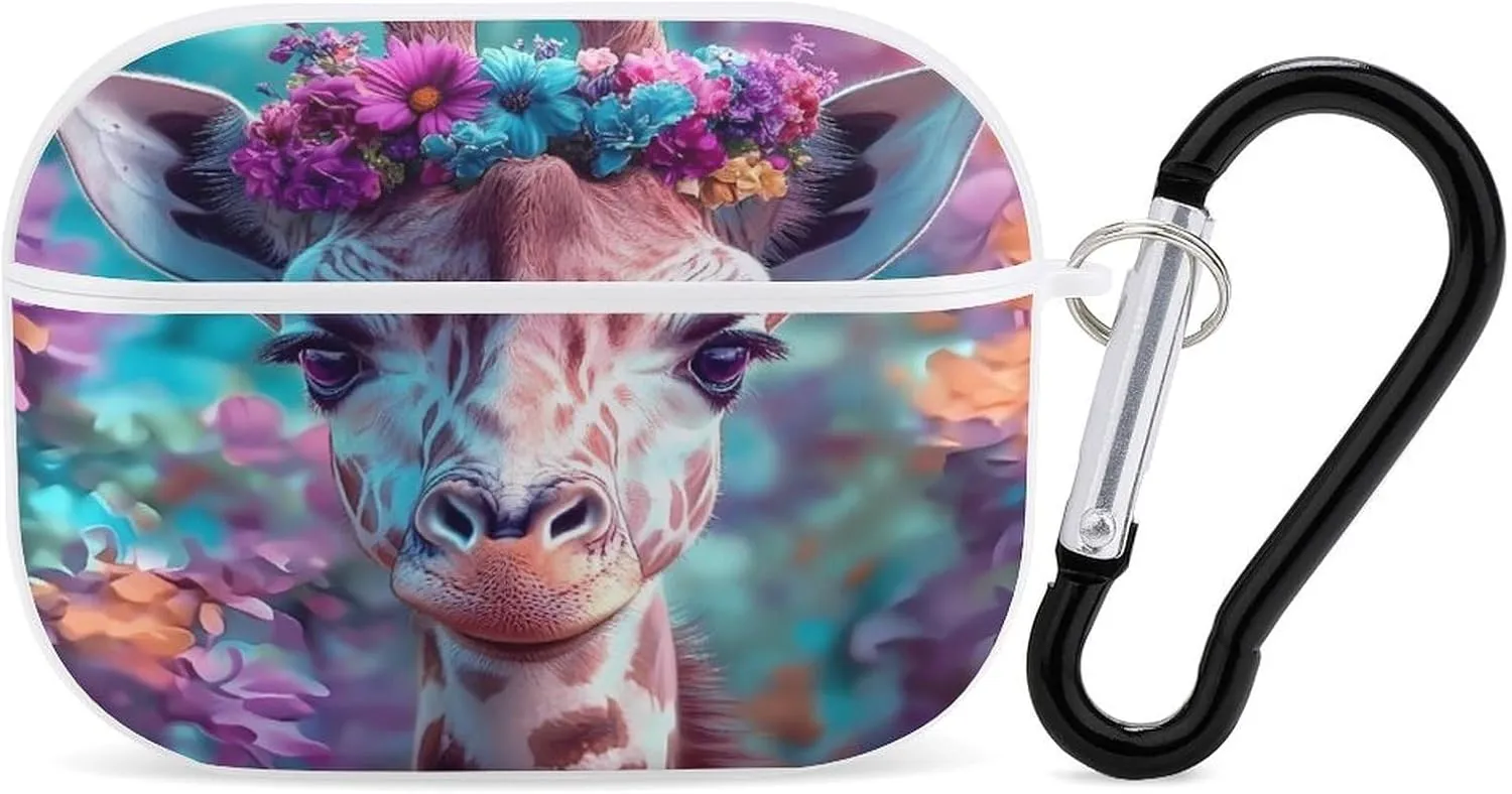 Giraffe Earbud Case Bluetooth Headphone Case Full Protective Case with Keychain Compatible with Airpods Pro White-Style