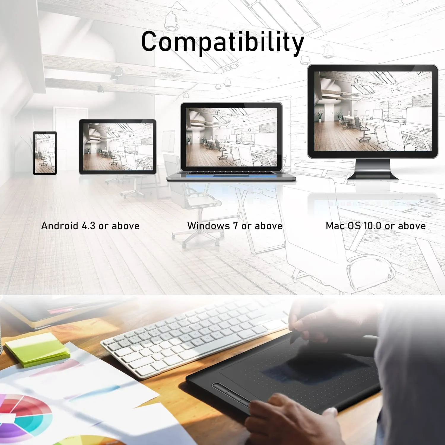 Graphics Drawing Tablet, 8.26 * 5.5 Inches Digital Tablet with 8192 Levels Baterry-Free Stylus & Customize 5 Hotkeys, Compatible with Windows/Android Teachers Students