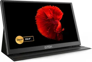 GTEK Portable Monitor 15.8 Inch IPS Full HD 1920 x 1080P Screen with Speaker, Second Dual Computer Display, Wider Than 15.6 Inch, External Travel Monitor for MacBook Laptop PC, Includes Smart Cover
