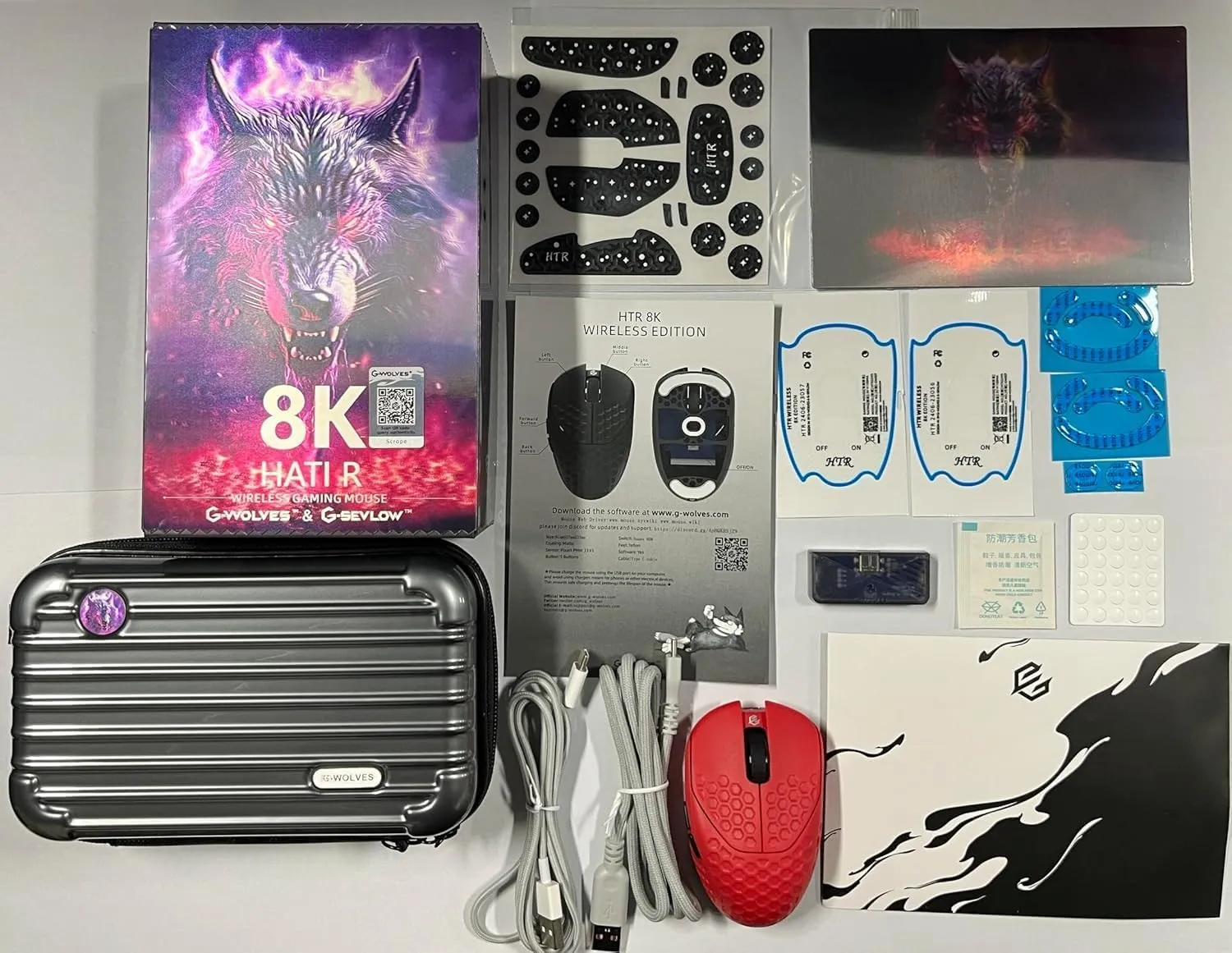 GWolves HTR Lightweight Wireless Fingertip Grip Gaming Mouse,~28Gram,8K-Report,Low Latency,PAW3395 26,000CPI,Nrf52840 CPU,6 Programmable Btns,On-Board Memory,PC/Mac and Laptop (No-Honeycomb, Red)