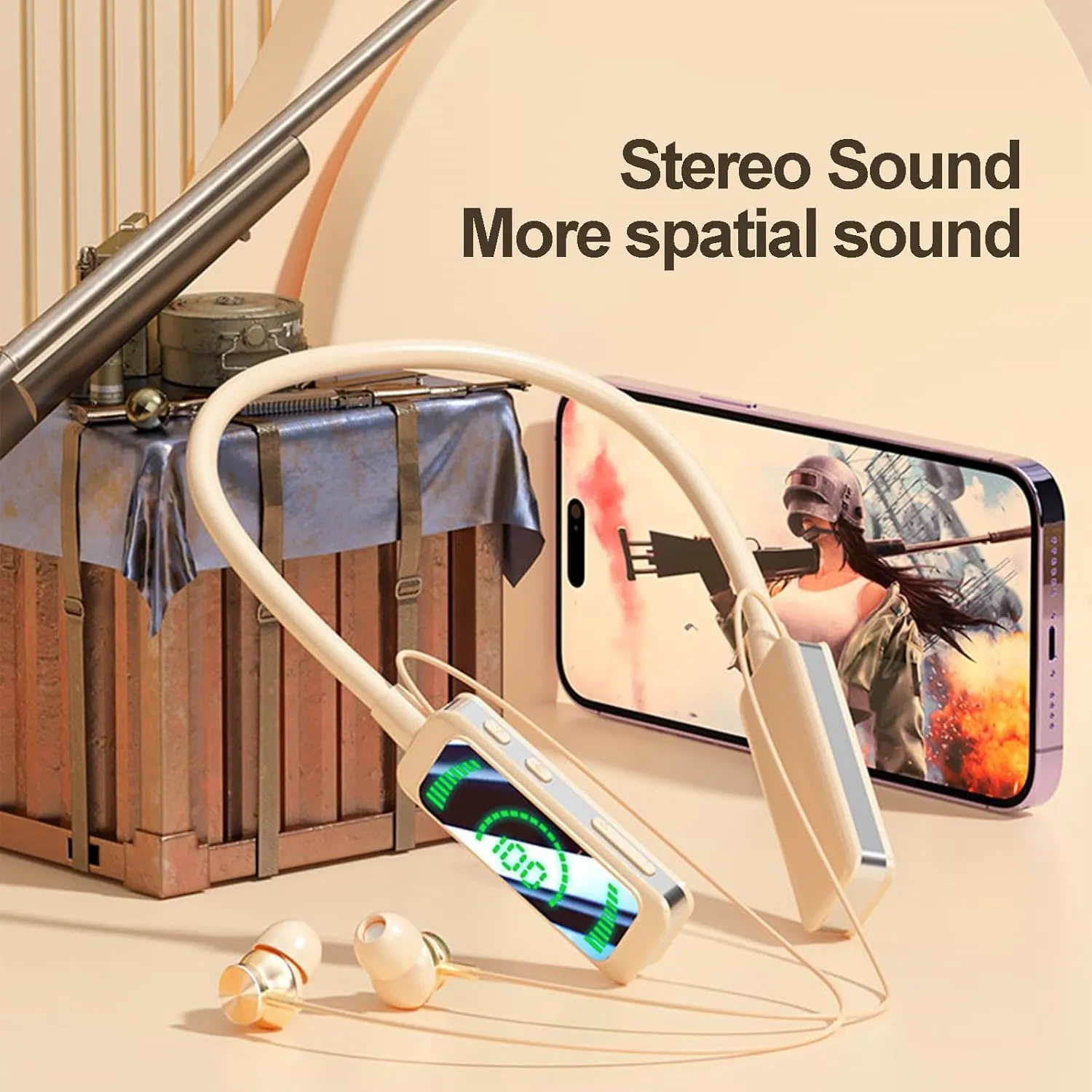 Hanging Neck Bluetooth Headset Sweat Resistant Noise Cancelling Stereo Headphones Bluetooth Running Fitness Headset Stereo Sound Suitable for Commuting (Orange)