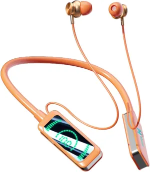 Hanging Neck Bluetooth Headset Sweat Resistant Noise Cancelling Stereo Headphones Bluetooth Running Fitness Headset Stereo Sound Suitable for Commuting (Orange)
