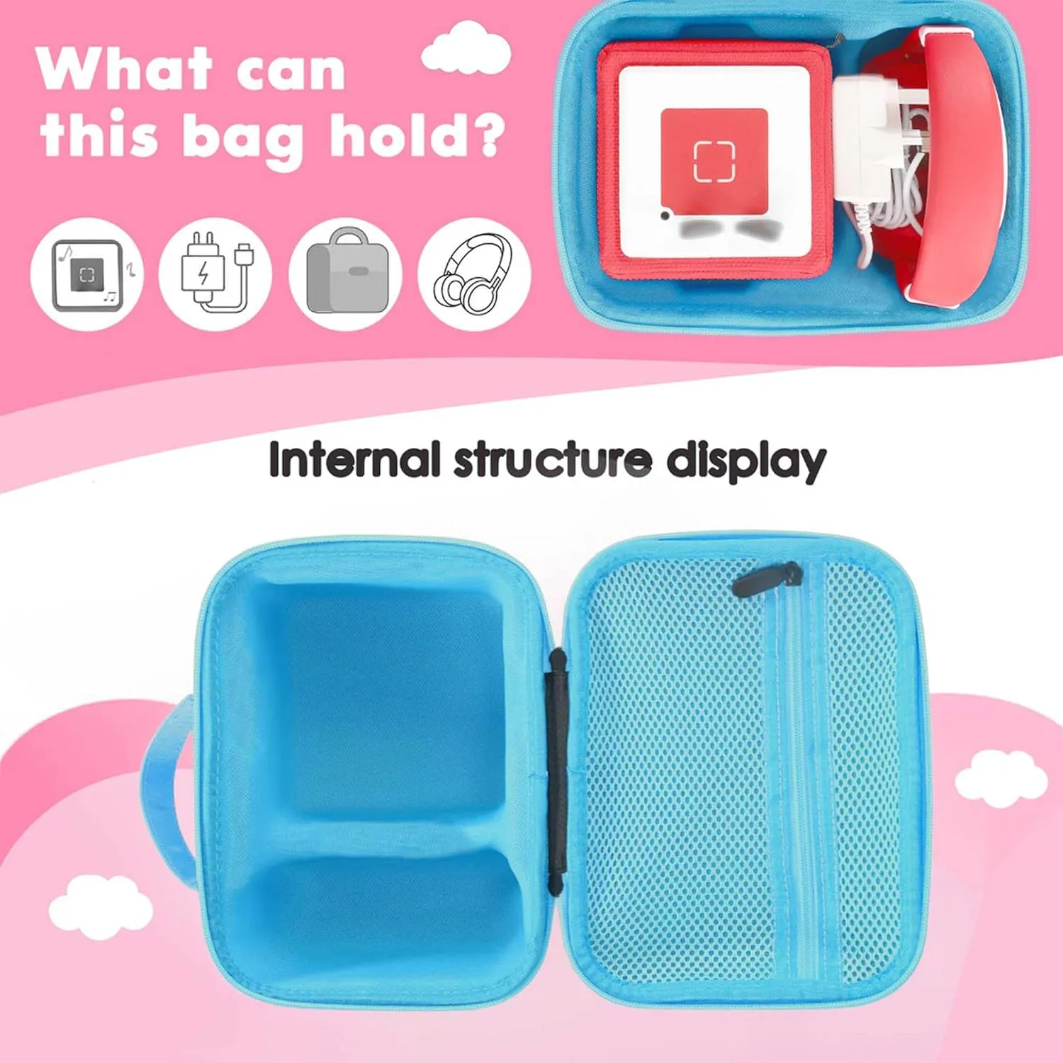 Hard Carrying Case Compatible with Tonies Toniebox Audio Player, Headphones, Portable Fashion Travel Case (Blue)