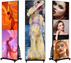 HD 78x23 Inches P3 LED Floor-Standing Vertical Display Screen WiFi   USB Programmable LED Mirror Digital Sign Movable Advertising Led Screen