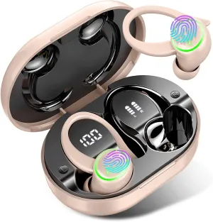 Headphones Bluetooth 5.3 Wireless Earbuds ENC Noise Cancelling Mic, Bass Stereo Over Ear buds with Earhooks, 48H Playback and Dual LED Display, IP7 Waterproof Earphones for Sports/Workouts/Gym/Gaming