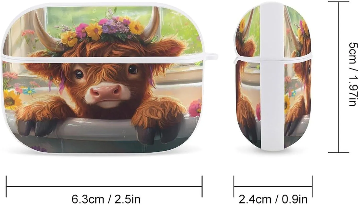 Highland Cow Earbud Case Bluetooth Headphone Case Full Protective Case with Keychain Compatible with Airpods Pro White-Style