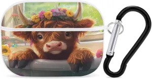 Highland Cow Earbud Case Bluetooth Headphone Case Full Protective Case with Keychain Compatible with Airpods Pro White-Style