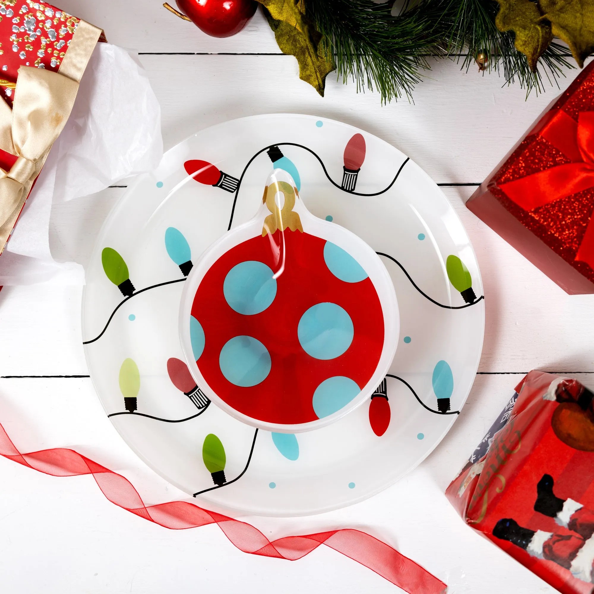 Holiday 11.5" Glass Platter with Bowl
