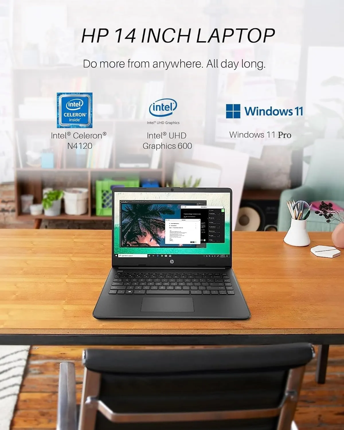 HP 14" Laptop for Business, Intel Quad-Core N4120, 16GB RAM   384GB (128GB eMMC 256GB MSD), Long Battery Life, Wi-Fi, HDMI, Office Pro Lifetime License & Wind 11 Pro,w/Jawfoal Accessories, Black