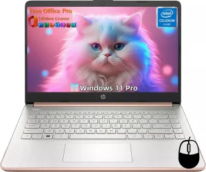HP 14" Laptop for Business, Intel Quad-Core N4120, 16GB RAM   384GB (128GB eMMC 256GB MSD), Long Battery Life, Wi-Fi, HDMI, Office Pro Lifetime License & Wind 11 Pro,w/Jawfoal Accessories, Rose Gold