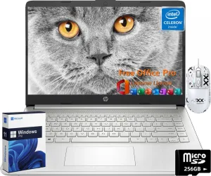 HP 14" Laptop for Business, Intel Quad-Core N4120, 16GB RAM   384GB (128GB eMMC 256GB MSD), Long Battery Life, Wi-Fi, HDMI, Office Pro Lifetime License & Wind 11 Pro,w/Jawfoal Accessories, Silver