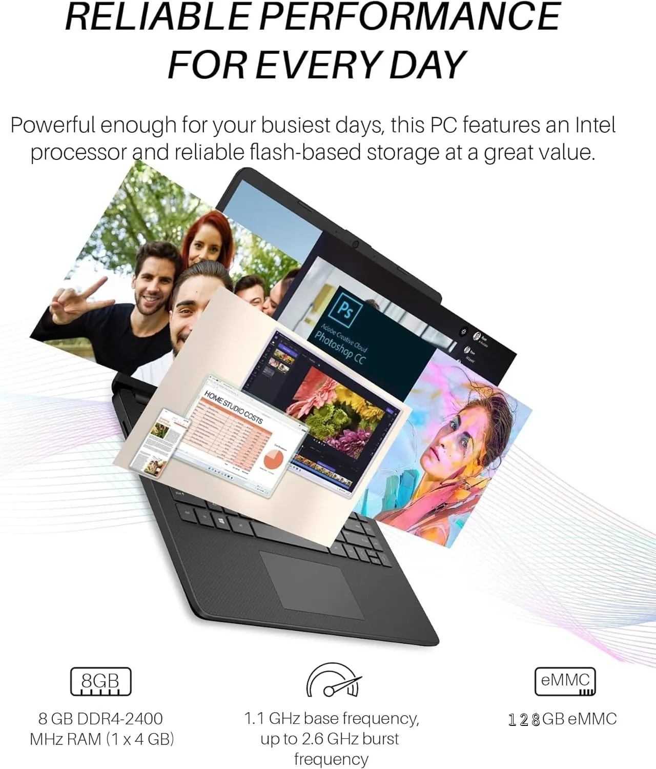 HP 14" Laptop for Student Business, with 1-Year Office 365, Intel Quad-Core N4120, 8 GB RAM   384 GB Storage (128GB eMMC 256GB MSD), Long Battery Life, Wi-Fi, HDMI, Windows 11 S, Mouse, Black