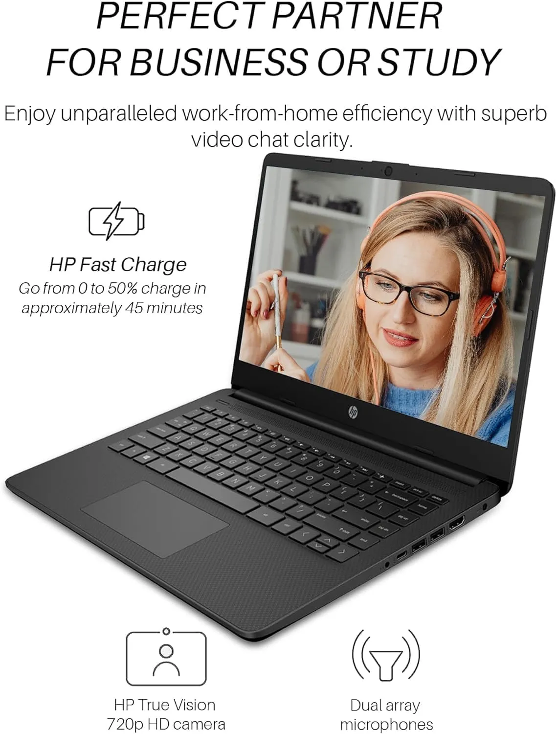 HP 14" Laptop for Student Business, with 1-Year Office 365, Intel Quad-Core N4120, 8 GB RAM   384 GB Storage (128GB eMMC 256GB MSD), Long Battery Life, Wi-Fi, HDMI, Windows 11 S, Mouse, Black