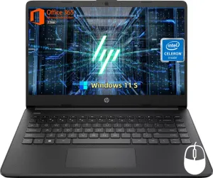 HP 14" Laptop for Student Business, with 1-Year Office 365, Intel Quad-Core N4120, 8 GB RAM   384 GB Storage (128GB eMMC 256GB MSD), Long Battery Life, Wi-Fi, HDMI, Windows 11 S, Mouse, Black