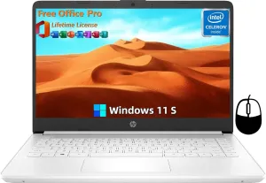 HP 14" Ultral Light Laptops, Intel Celeron N4120, 16GB RAM, 320GB Storage(64GB eMMC 256GB Micro SD), with Office Lifetime License & Windows 11 S, Long Battery Life, Wi-Fi, MicroSD, HDMI, White