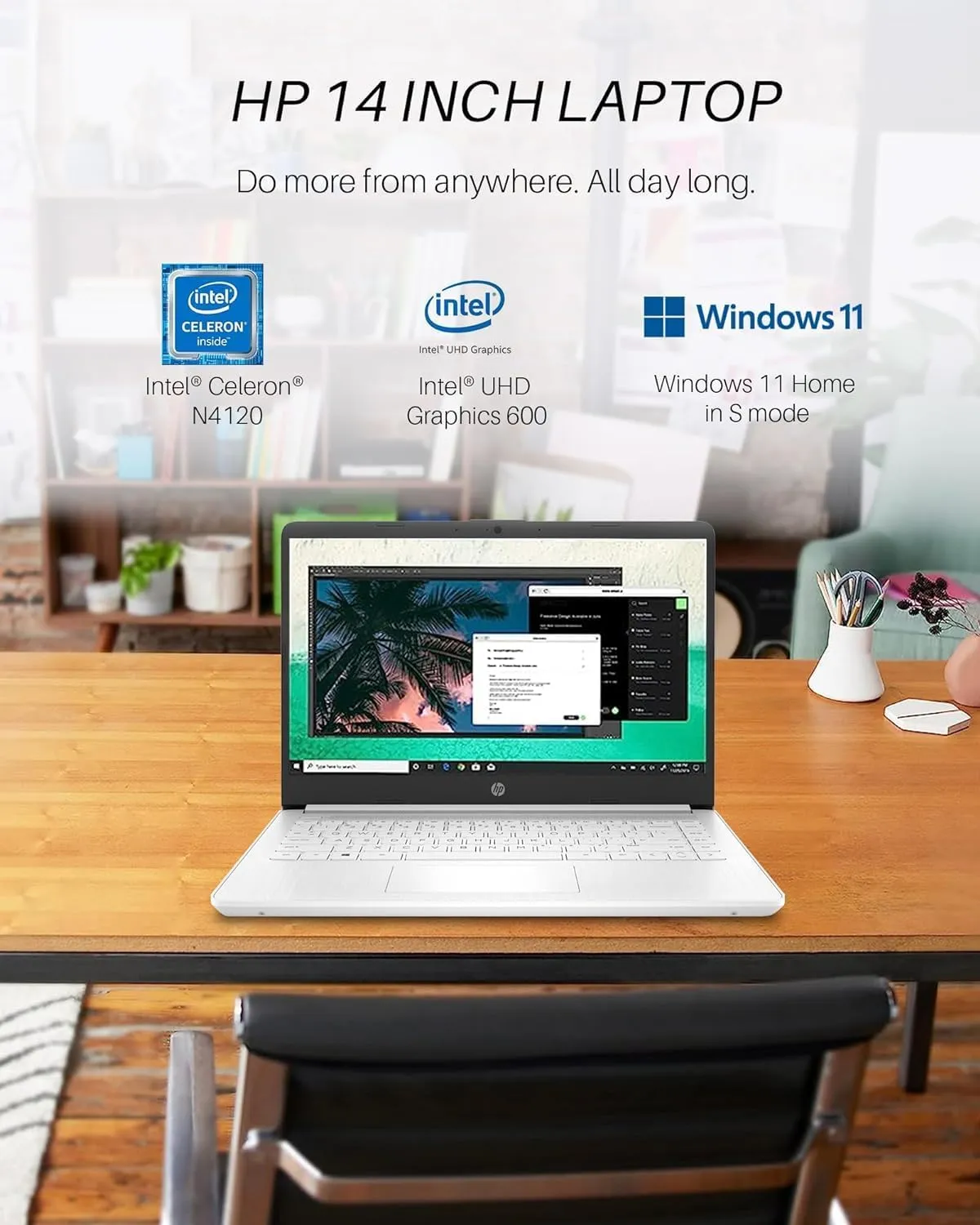 HP 14" Ultral Light Laptops, Intel Celeron N4120, 16GB RAM, 320GB Storage(64GB eMMC 256GB Micro SD), with Office Lifetime License & Windows 11 S, Long Battery Life, Wi-Fi, MicroSD, HDMI, White
