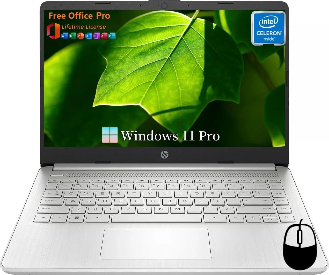 HP 14" Ultral Light Laptops, Intel Celeron N4120, 16GB RAM, 384GB Storage(128GB eMMC 256GB Micro SD), with Office Lifetime License & Windows 11 Pro, Long Battery Life, Wi-Fi, MicroSD, HDMI, Silver