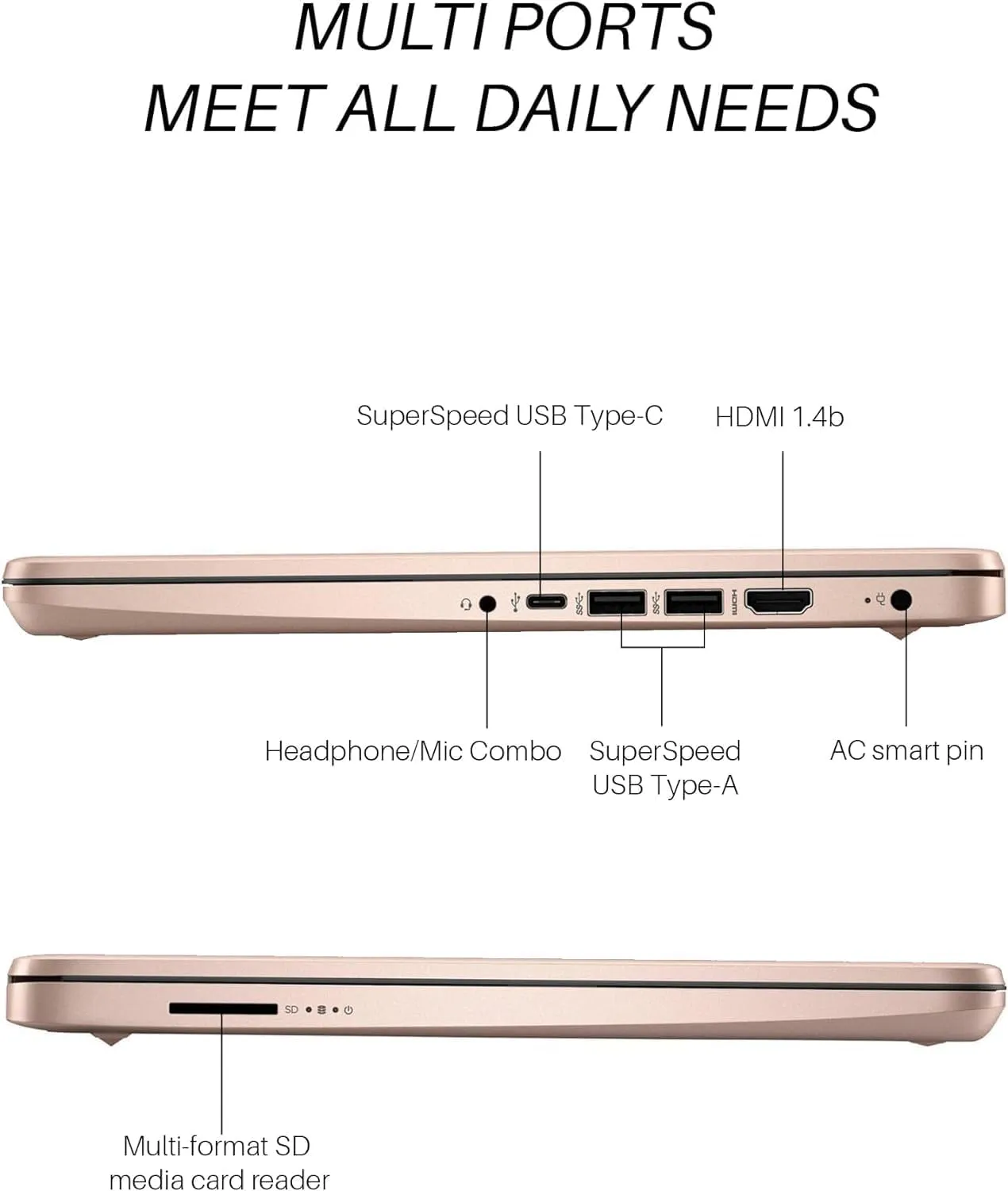 HP 14" Ultral Light Laptops, Intel Celeron N4120, 8GB RAM, 384GB Storage(128GB eMMC 256GB Micro SD), with Office Lifetime License & Windows 11 S, Long Battery Life, Wi-Fi, MicroSD, HDMI, Rose Gold