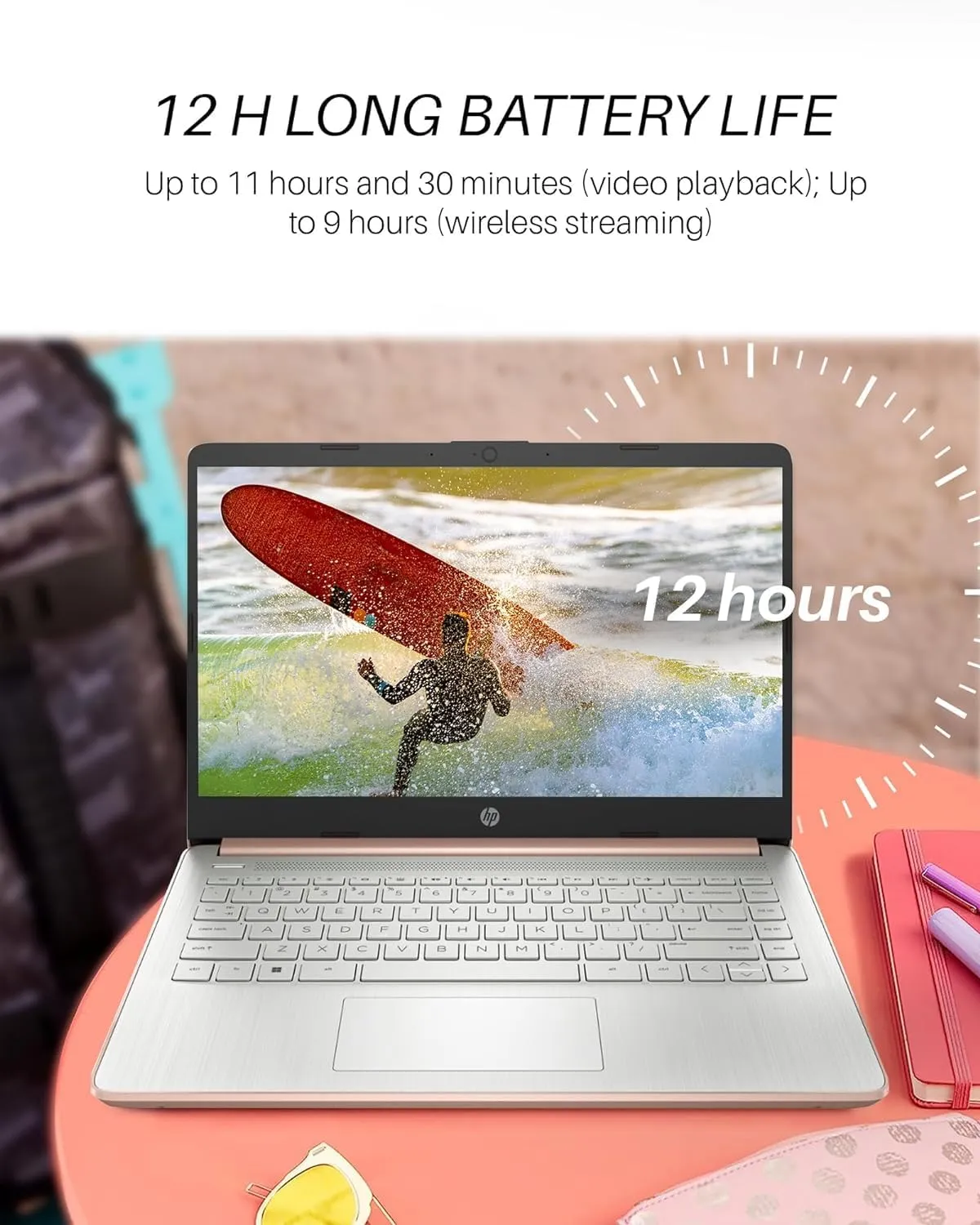 HP 14" Ultral Light Laptops, Intel Celeron N4120, 8GB RAM, 384GB Storage(128GB eMMC 256GB Micro SD), with Office Lifetime License & Windows 11 S, Long Battery Life, Wi-Fi, MicroSD, HDMI, Rose Gold