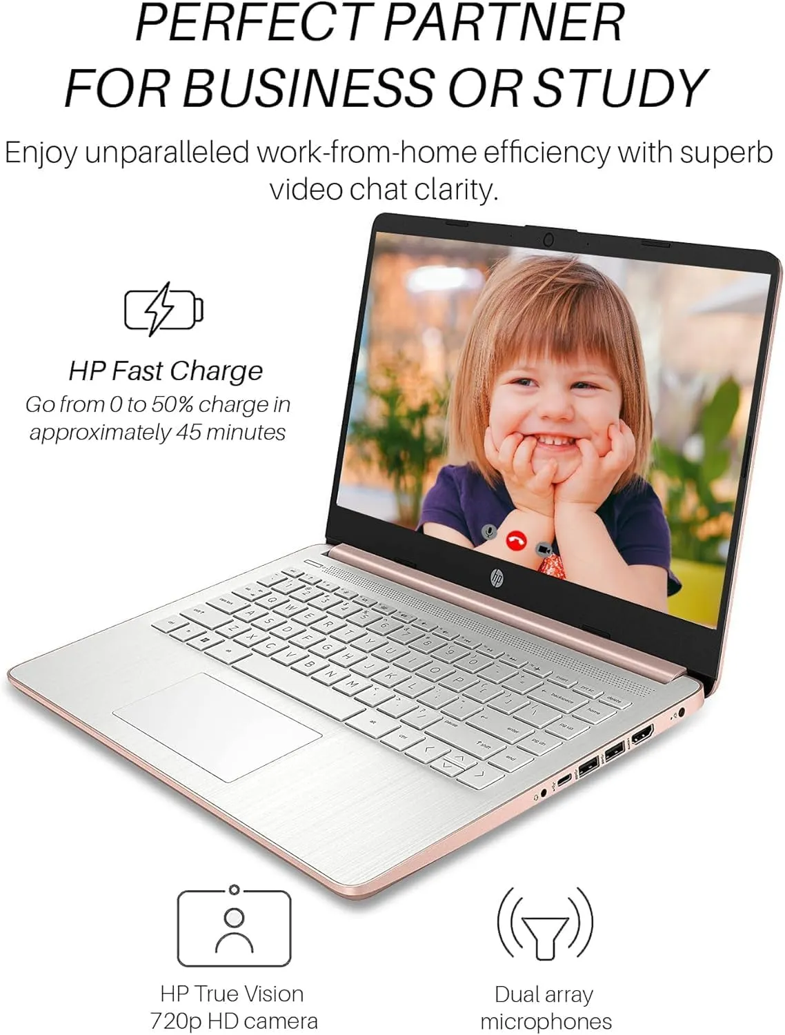 HP 14" Ultral Light Laptops, Intel Celeron N4120, 8GB RAM, 384GB Storage(128GB eMMC 256GB Micro SD), with Office Lifetime License & Windows 11 S, Long Battery Life, Wi-Fi, MicroSD, HDMI, Rose Gold