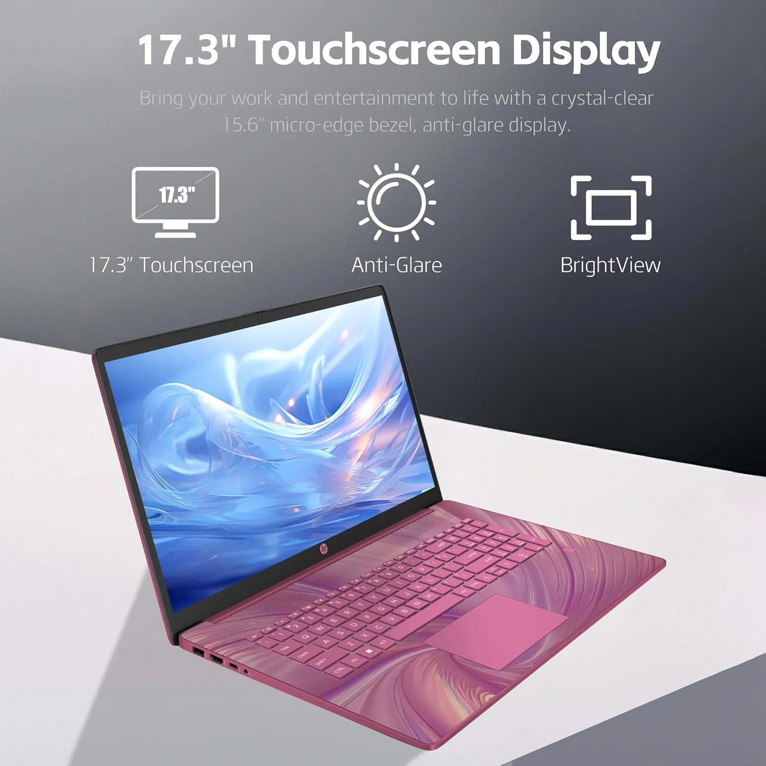 HP 17 Laptop, Intel Celeron N4120 Processor, 17.3 HD  Touchscreen Display, 16GB RAM,1TB SSD, Intel UHD Graphics, Backlit Keyboard, Windows 11 Home, Fatcayes Accessory, Sunkissed Plum (Renewed)