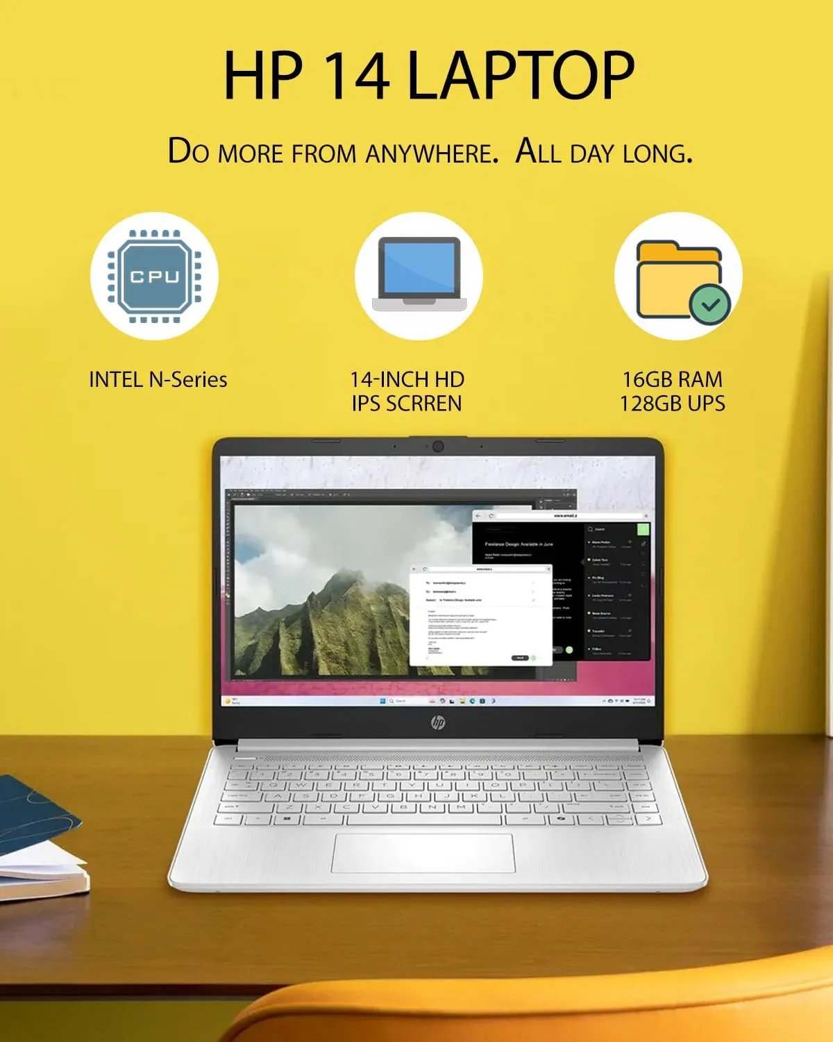 HP 2025 Business Laptop Computer - w/Microsoft Office Lifetime & External DVD Drive  16GB RAM  128GB UFS & 256GB Extend Micro SD  Intel 4-Core Processor  HD Display  Win11 Pro(Silver)