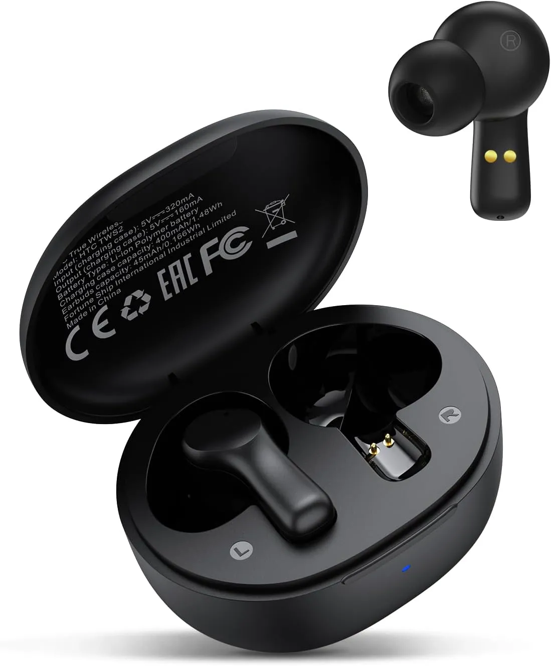 HTC True Wireless Earbuds 1 Bluetooth 5.3 Earphones, in-Ear Headphone ENC Noise Cancellation with Type C Charging Case, 40Hours Playtime/Built-in Mic/Touch Control