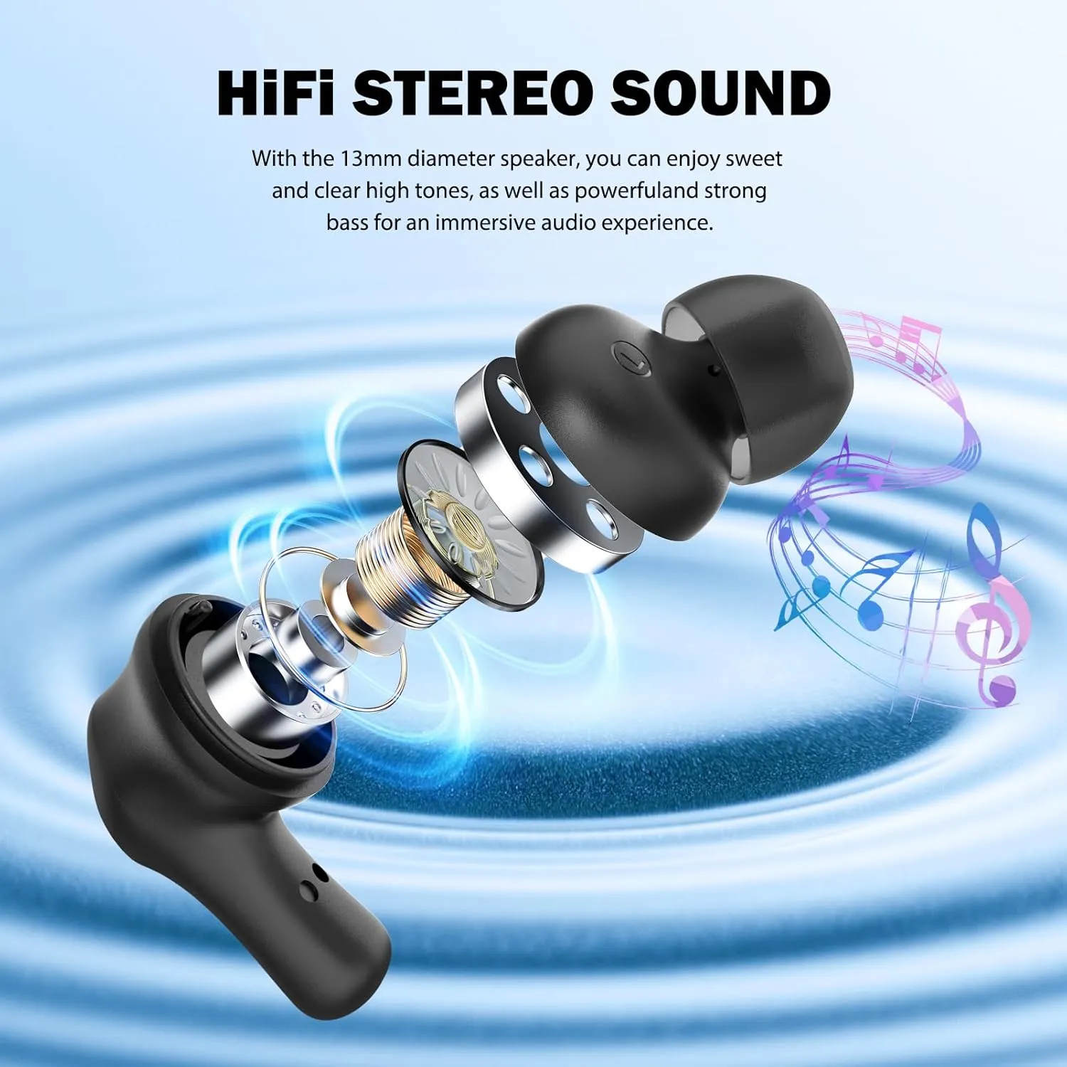 HTC True Wireless Earbuds 1 Bluetooth 5.3 Earphones, in-Ear Headphone ENC Noise Cancellation with Type C Charging Case, 40Hours Playtime/Built-in Mic/Touch Control