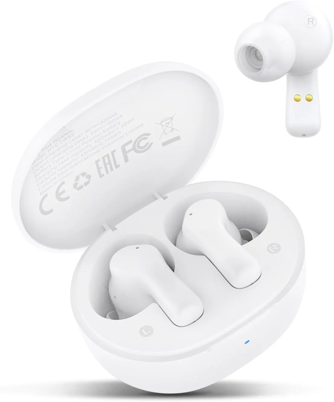 HTC True Wireless Earbuds 1- Bluetooth Wireless Earphone Stereo Deep Bass with USB C Charging Case, 40 Hours Playtime, Built-in Microphone & Touch Control - Ideal for Driver, Work, Sport