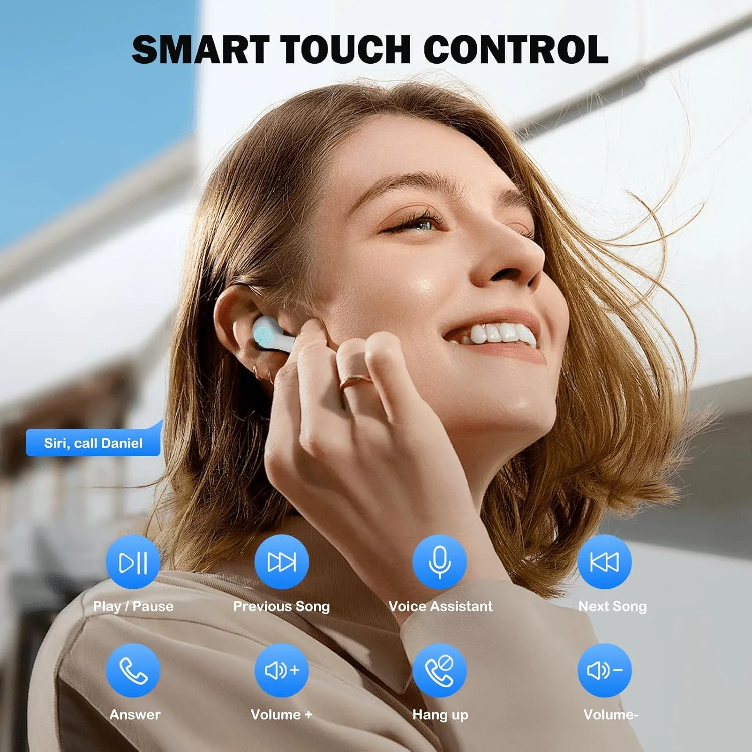 HTC True Wireless Earbuds 1- Bluetooth Wireless Earphone Stereo Deep Bass with USB C Charging Case, 40 Hours Playtime, Built-in Microphone & Touch Control - Ideal for Driver, Work, Sport