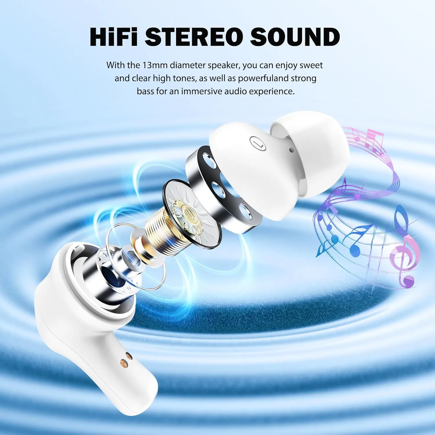 HTC True Wireless Earbuds 1- Bluetooth Wireless Earphone Stereo Deep Bass with USB C Charging Case, 40 Hours Playtime, Built-in Microphone & Touch Control - Ideal for Driver, Work, Sport