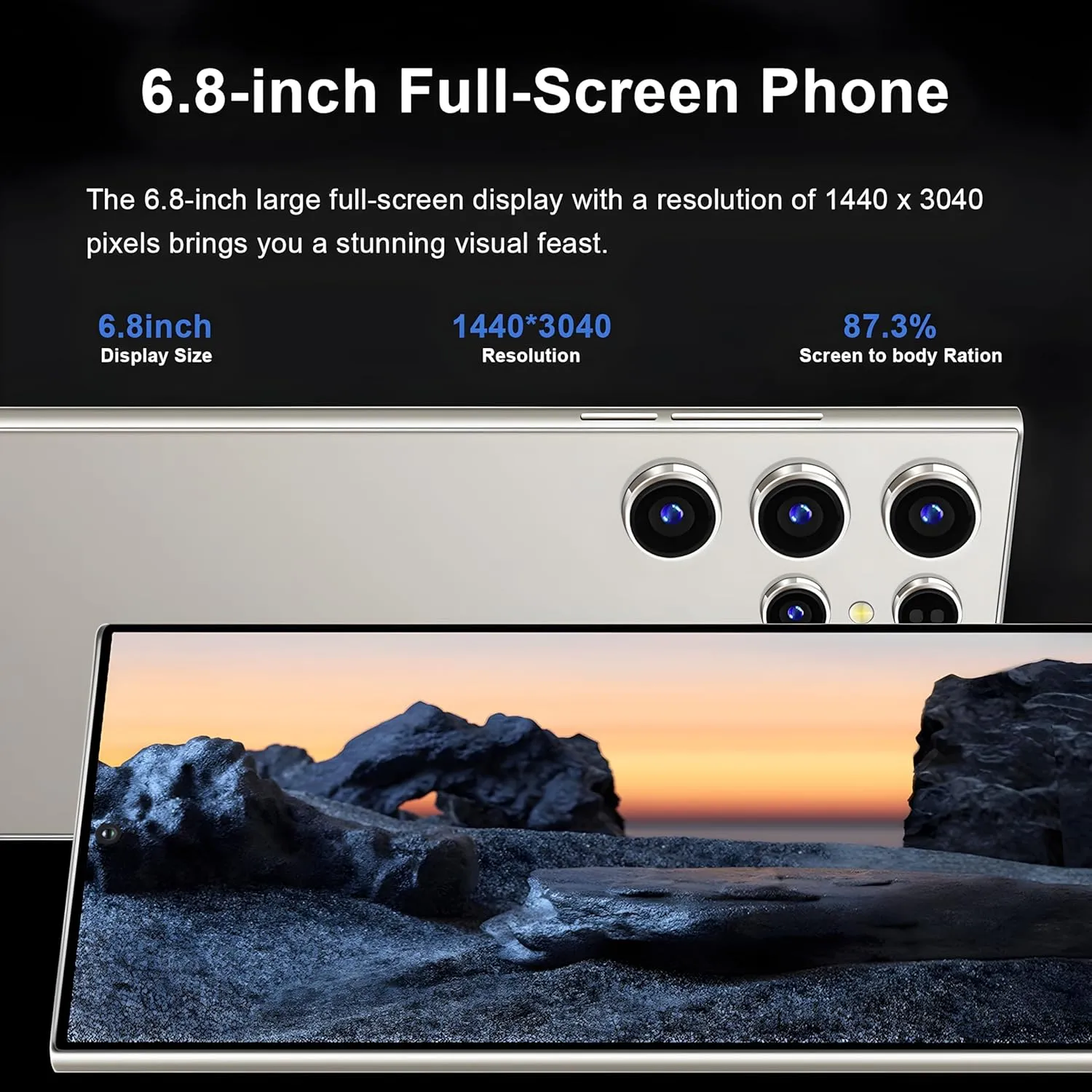 I24 Ultra Unlocked Cell Phones Smartphone Android 13 Phones 8 256GB/ Built-in Pen/ 6.8" HD Screen/ 6800mAh Battery/ 48MP 108MP Dual Camera/Dual SIM/Face ID/Fingerprint Lock (Blue 8 256)