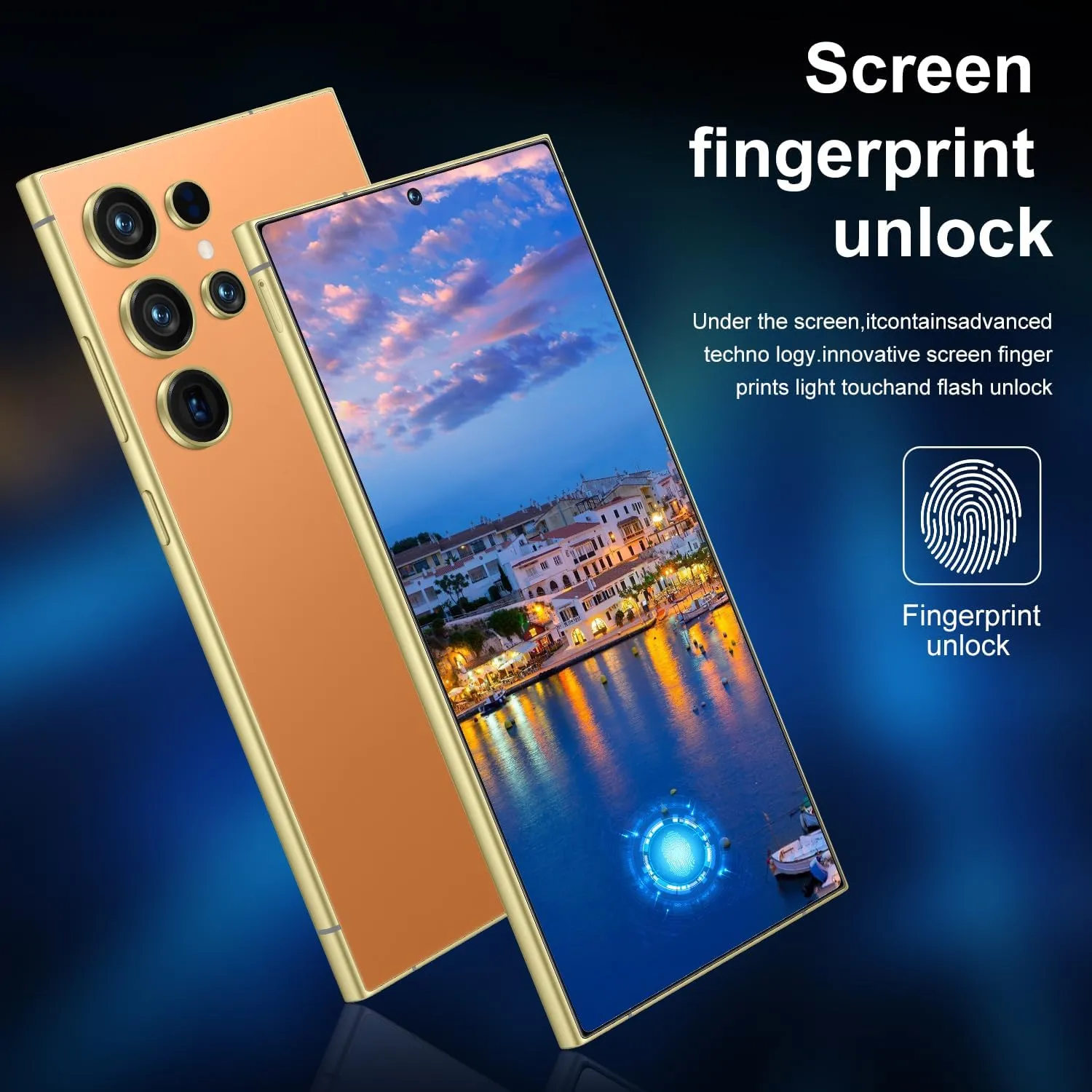 I25 Ultra Unlocked Phone,Android 14 12 512GB Smartphone,Built in Pen The Phone,Cell Phone Battery 7000mAh 6.99" HD Screen,Dual SIM/5G/Face ID/Fingerprint Lock/GPS (Orange, 12 512G)