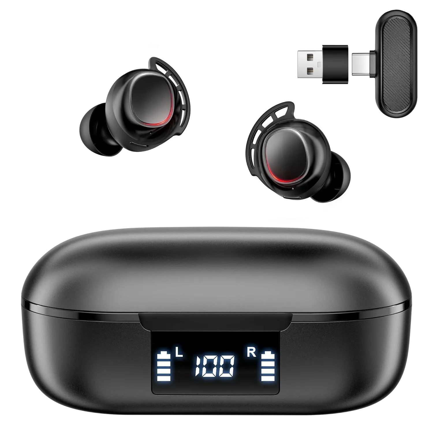 IAMJOY Wireless Gaming Earbuds, 20ms Low Latency, Game Earbuds with Mic, 2.4GHz & Bluetooth, Compact LED Display Wireless Earbuds Compatible with Meta Quest 3/2, PS5/4, Steam Deck, VR, Switch, PC