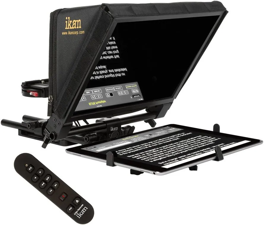 Ikan 22-inch Elite Universal Large Tablet Teleprompter for Surface Pro & iPad Pro, Beam Splitter 70/30 Glass w/Remote (PT-Elite-PRO-RC) - Black