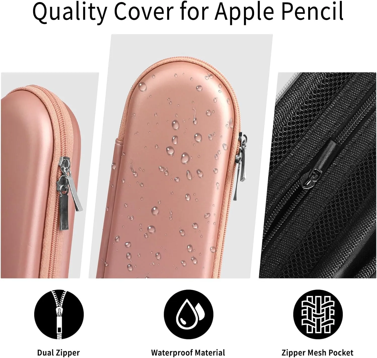 iMangoo Hard Shockproof EVA Case for Apple Pencil Pro Case USB C 1st 2nd Gen Pen Mini Protective Zipper Carrying Holder for iPad iPencil Stylus Tip Cap Cable Accessories, 2 Pack (Rose Gold/Silver)