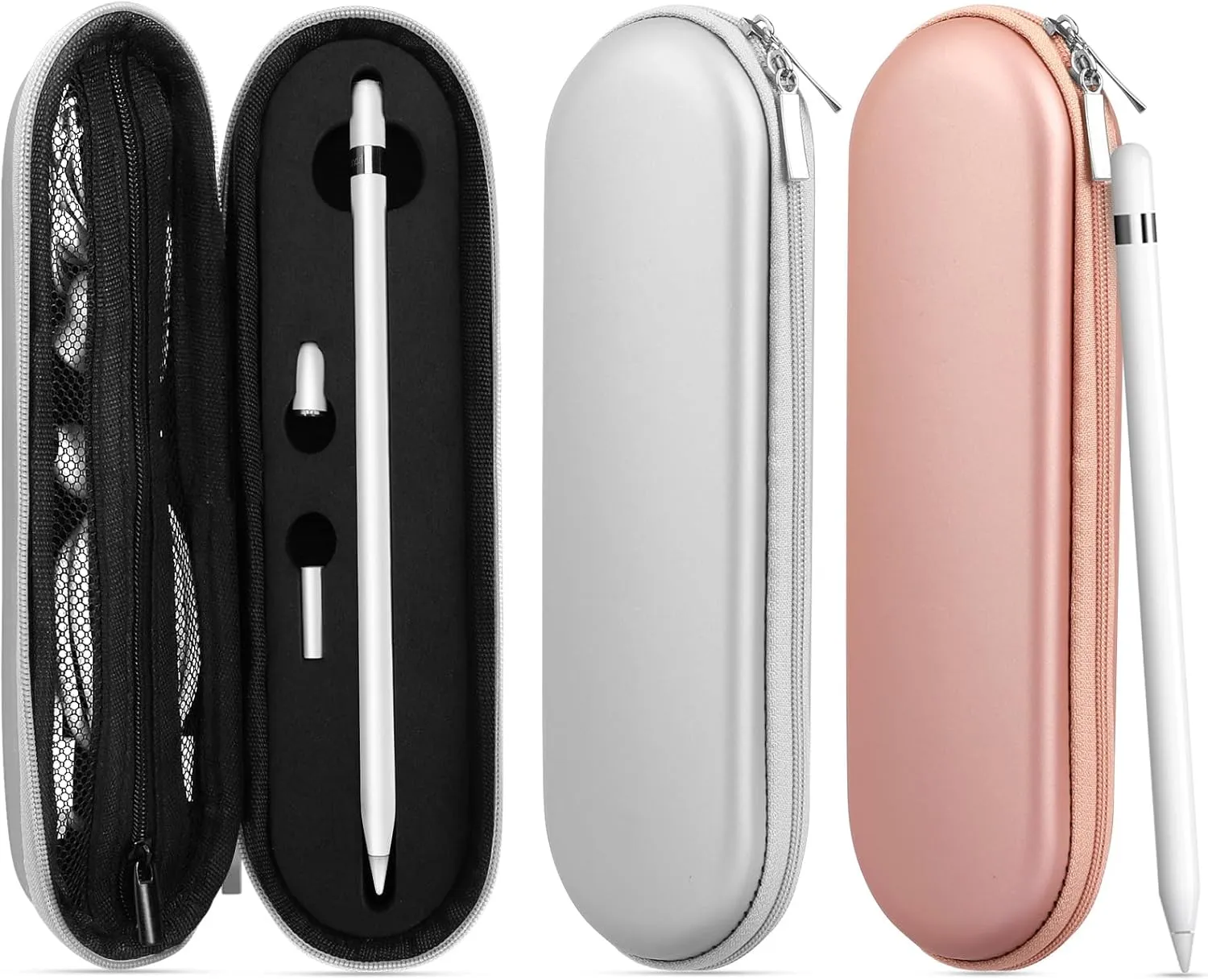 iMangoo Hard Shockproof EVA Case for Apple Pencil Pro Case USB C 1st 2nd Gen Pen Mini Protective Zipper Carrying Holder for iPad iPencil Stylus Tip Cap Cable Accessories, 2 Pack (Rose Gold/Silver)