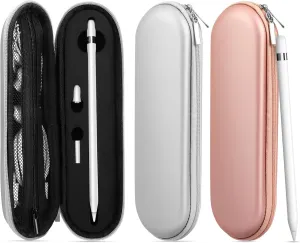 iMangoo Hard Shockproof EVA Case for Apple Pencil Pro Case USB C 1st 2nd Gen Pen Mini Protective Zipper Carrying Holder for iPad iPencil Stylus Tip Cap Cable Accessories, 2 Pack (Rose Gold/Silver)