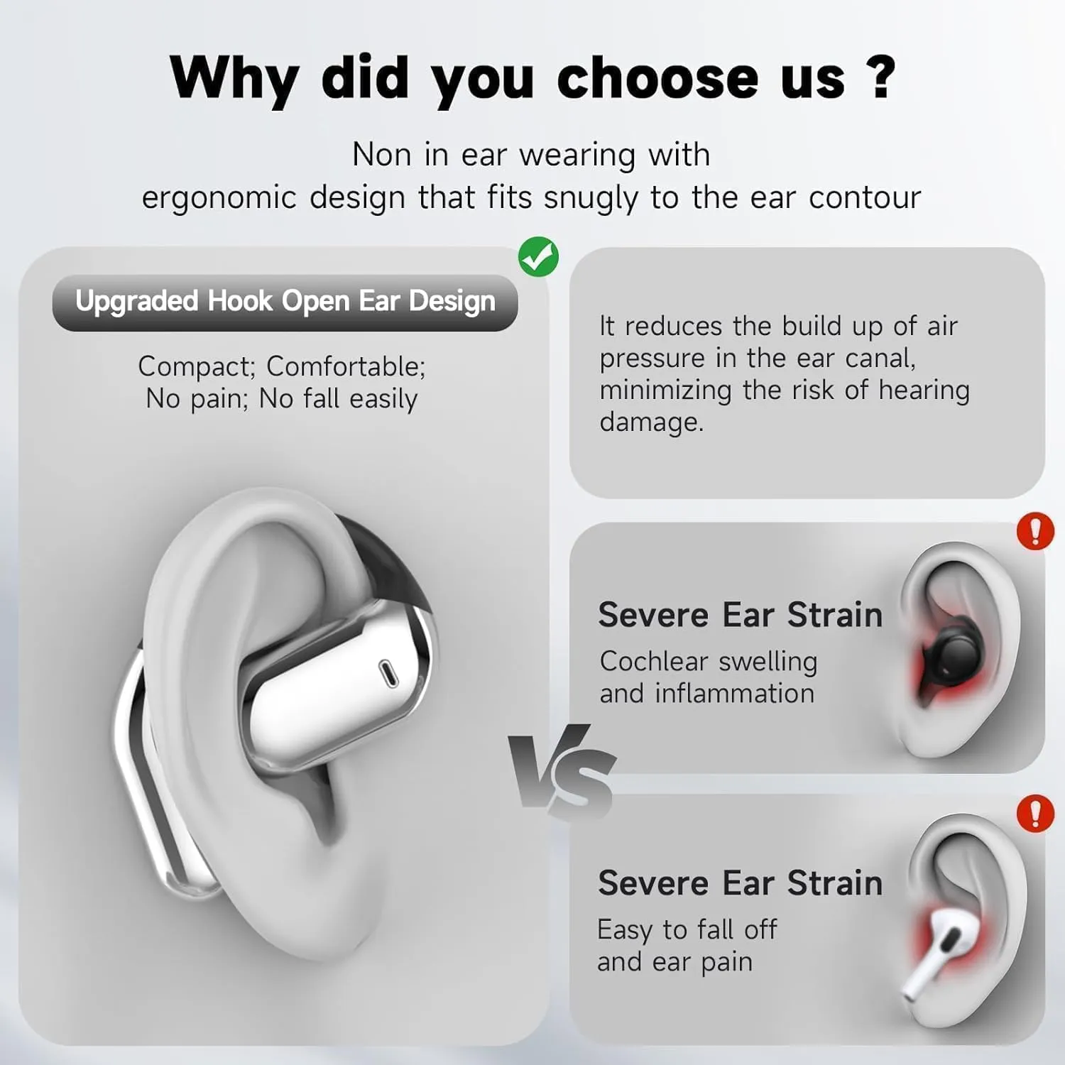 Intelligent Touch Screen Open Ear Earbuds Ultra Comfort Bluetooth 5.4 Bone Conduction Headphones Over The Earbuds with Ear Hooks IPX7 Waterproof for Running Fitness Sport Workouts,Grey7