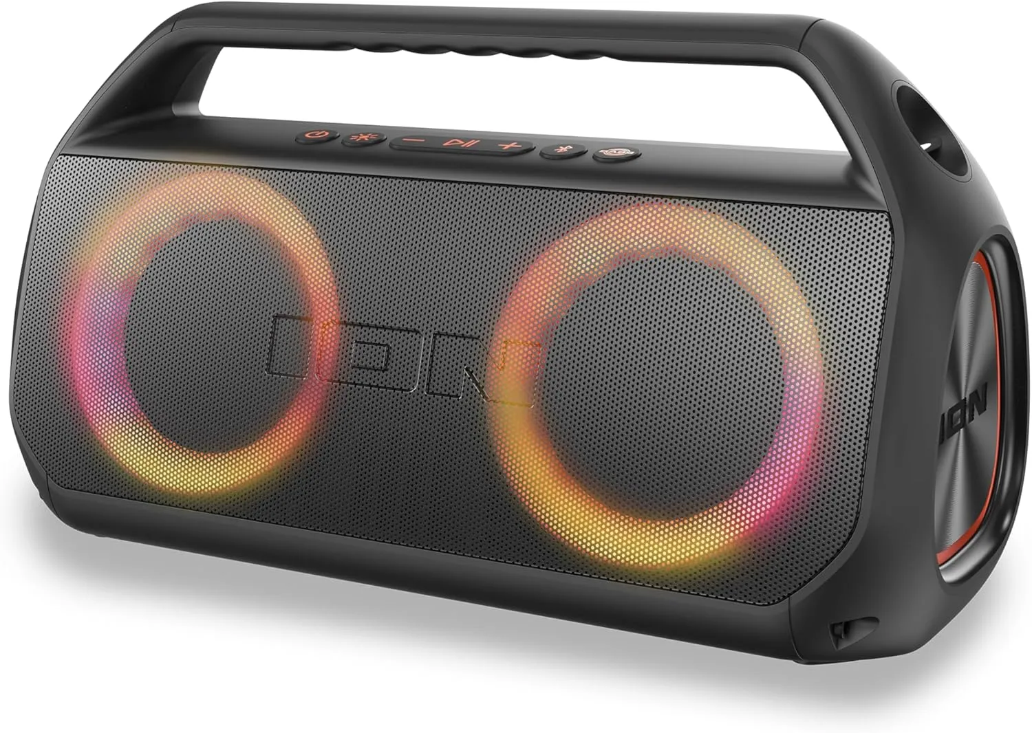 ION Uber Boom Ultra, High-Power Portable Bluetooth Stereo Speaker System with Lights, Rechargeable Battery, App Control, USB Playback, Water-Resistant and Sandproof, 80W