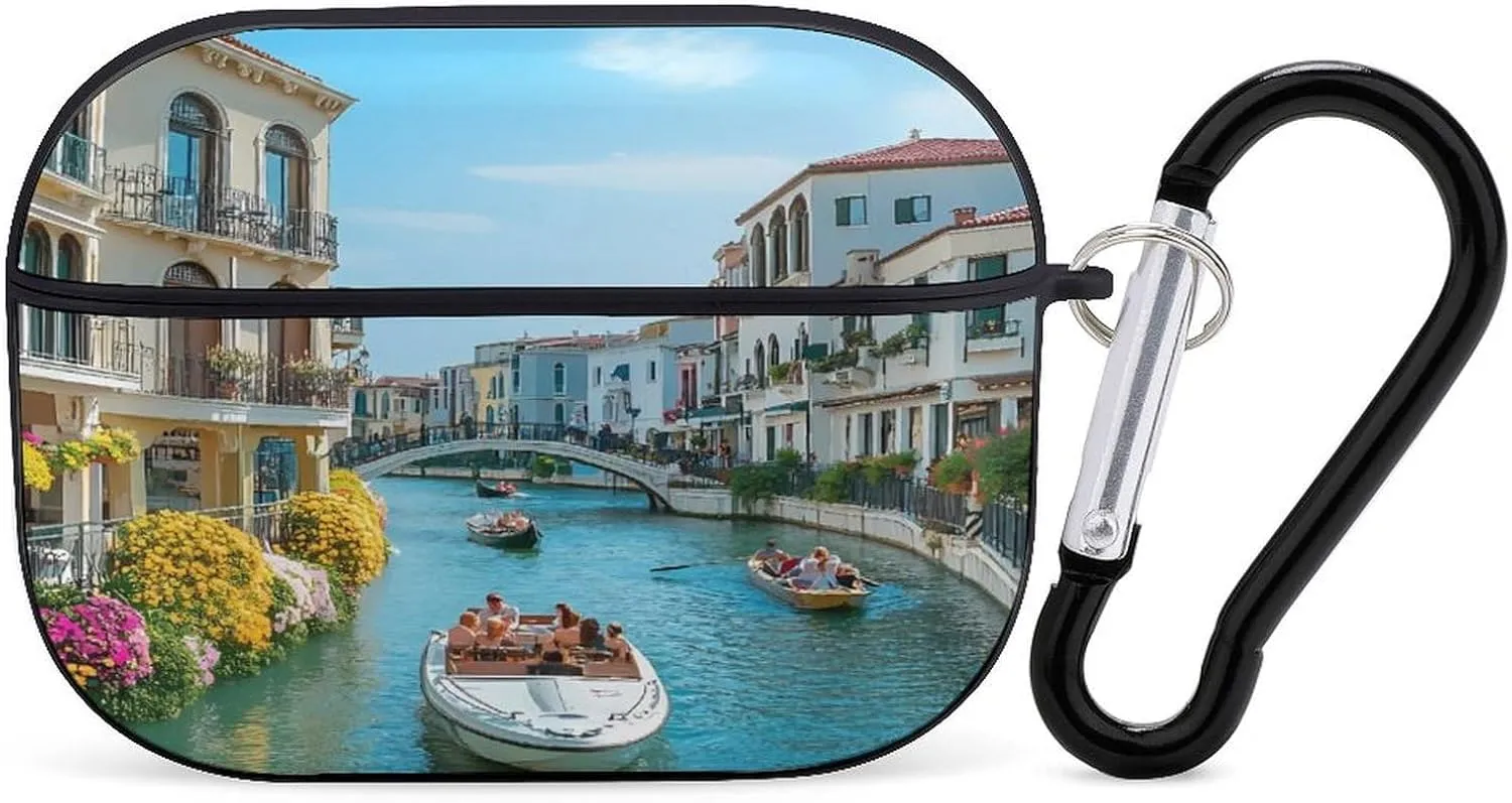 Italy Venetian Canals Earbud Case Bluetooth Headphone Case Full Protective Case with Keychain Compatible with Airpods Pro Black-Style