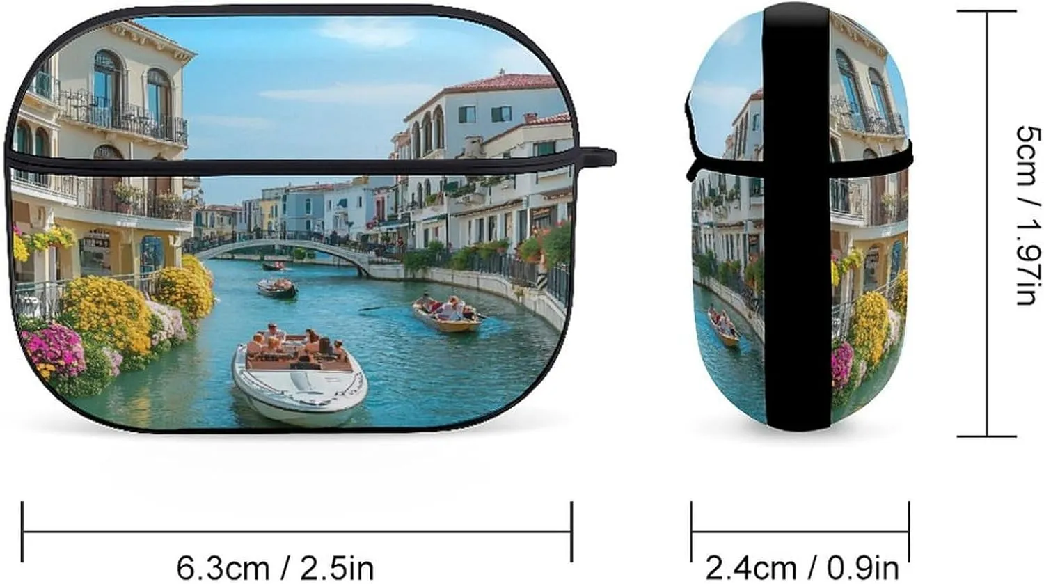 Italy Venetian Canals Earbud Case Bluetooth Headphone Case Full Protective Case with Keychain Compatible with Airpods Pro Black-Style