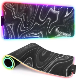 ITNRSIIET RGB Gaming Mouse Pad, Full Desk XL Extended Large Gaming Mousepad, 12 Lighting Modes 30% Thicker Big LED Desk Mat for Gamers, 32 x 12 inches, Abstract Black and White